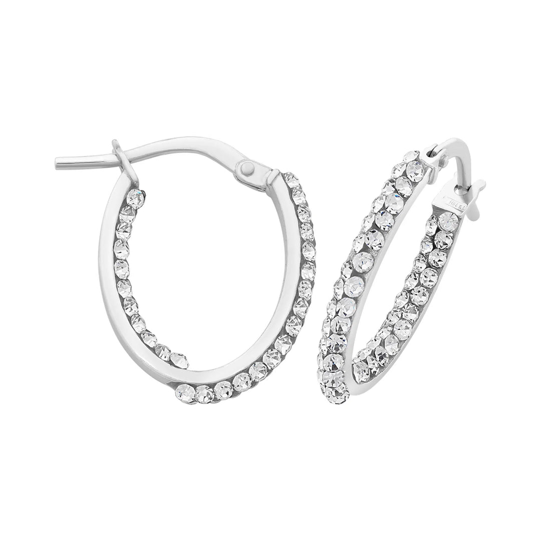 9ct White Gold Silver Filled Swarovski Crystal Hoop Earrings