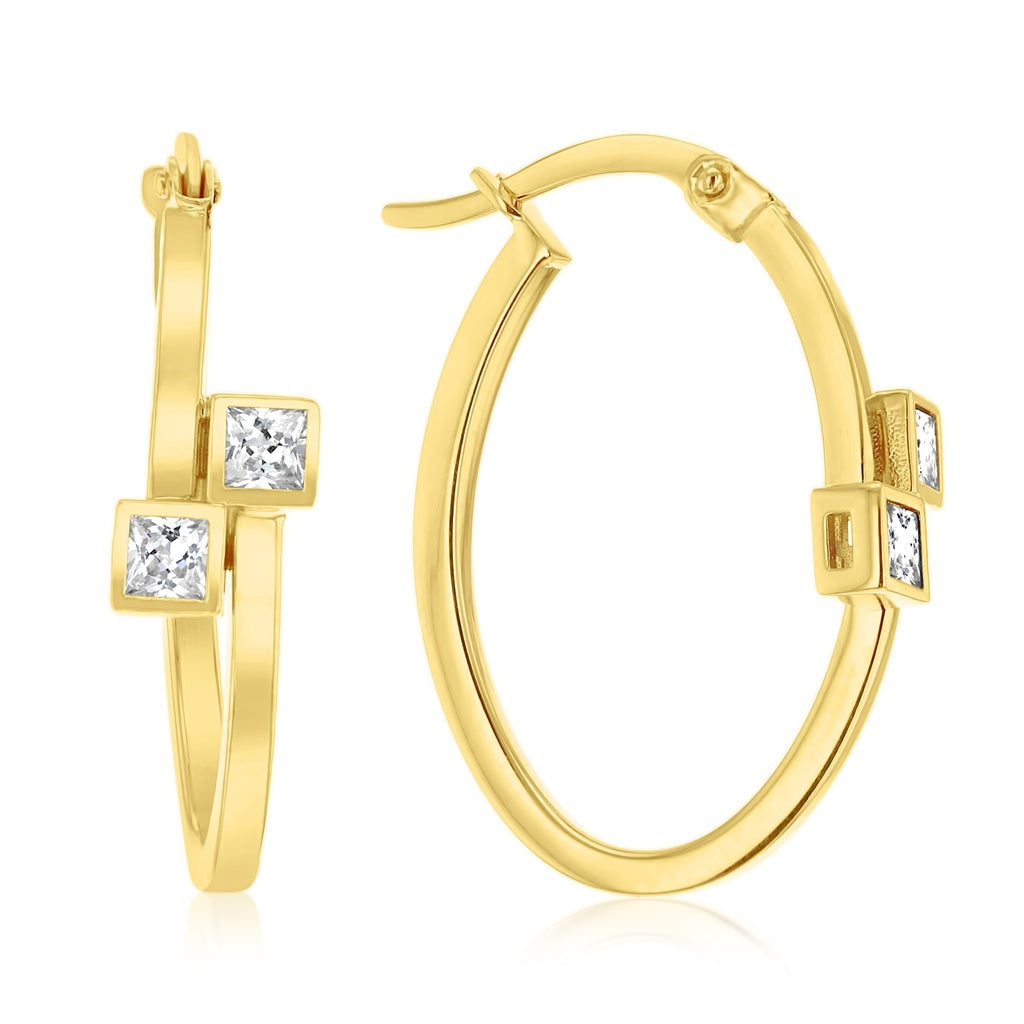 9ct Yellow Gold Cubic Zirconia Hoop Earrings