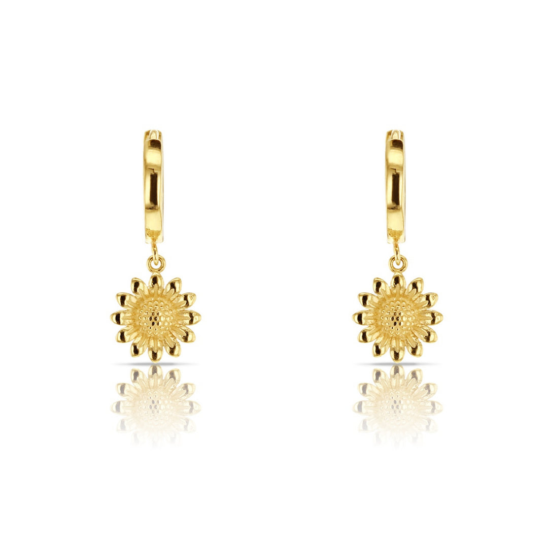 9ct Yellow Gold Sunflower Huggie Earrings