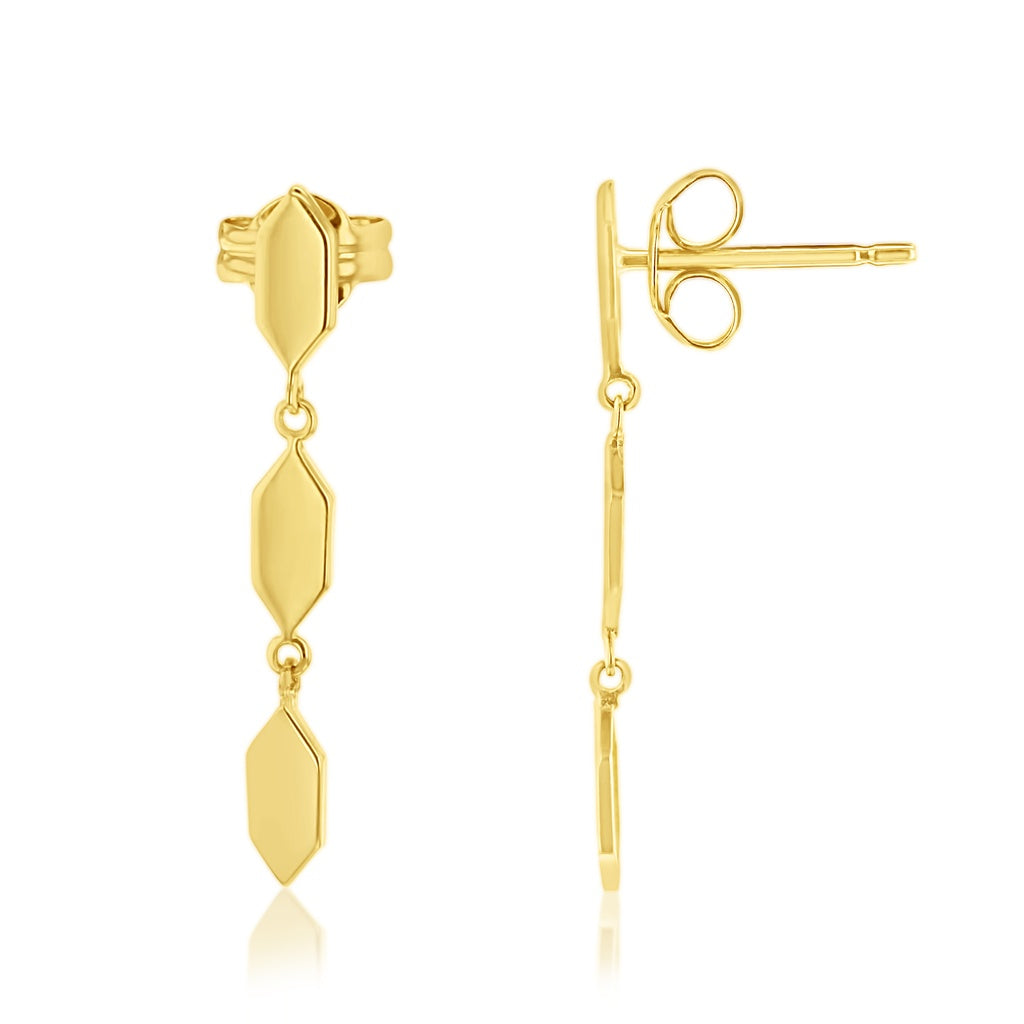 9ct Yellow Gold Geometric Drop Stud Earrings