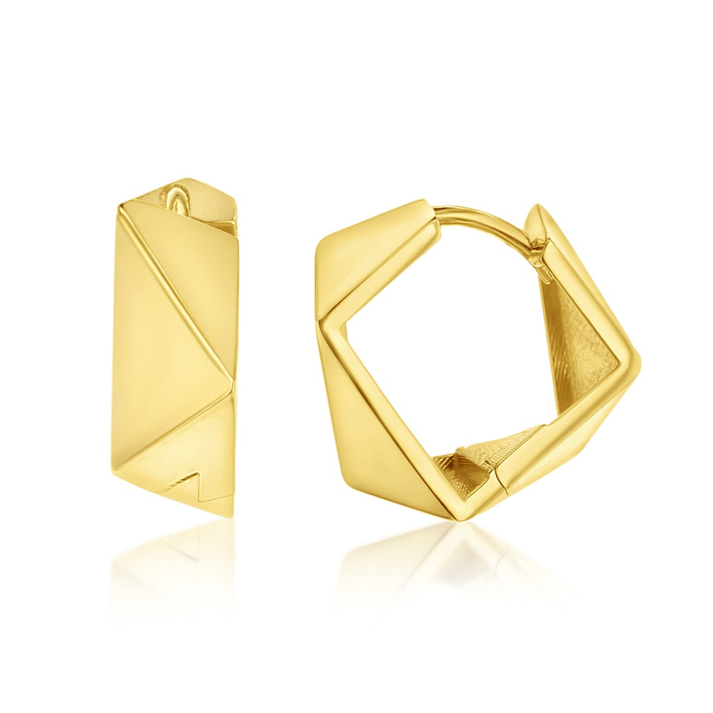 9ct Yellow Gold Geometric Huggie Earrings