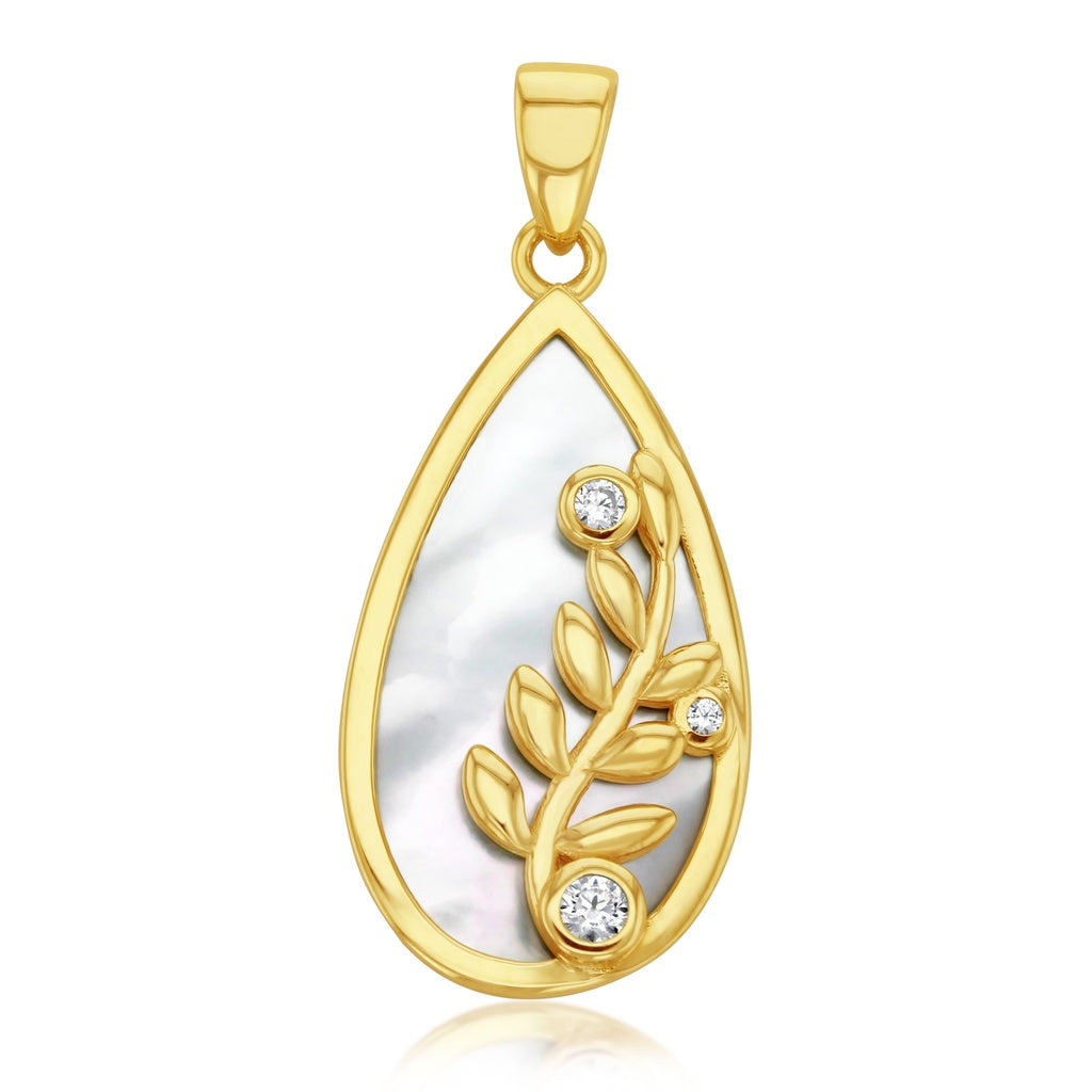 9ct Yellow Gold Cubic Zirconia & MOP Pendant