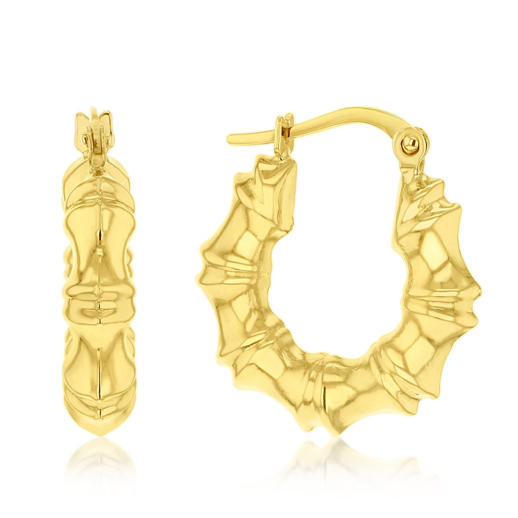 9ct Yellow Gold Bamboo Hoop Earrings