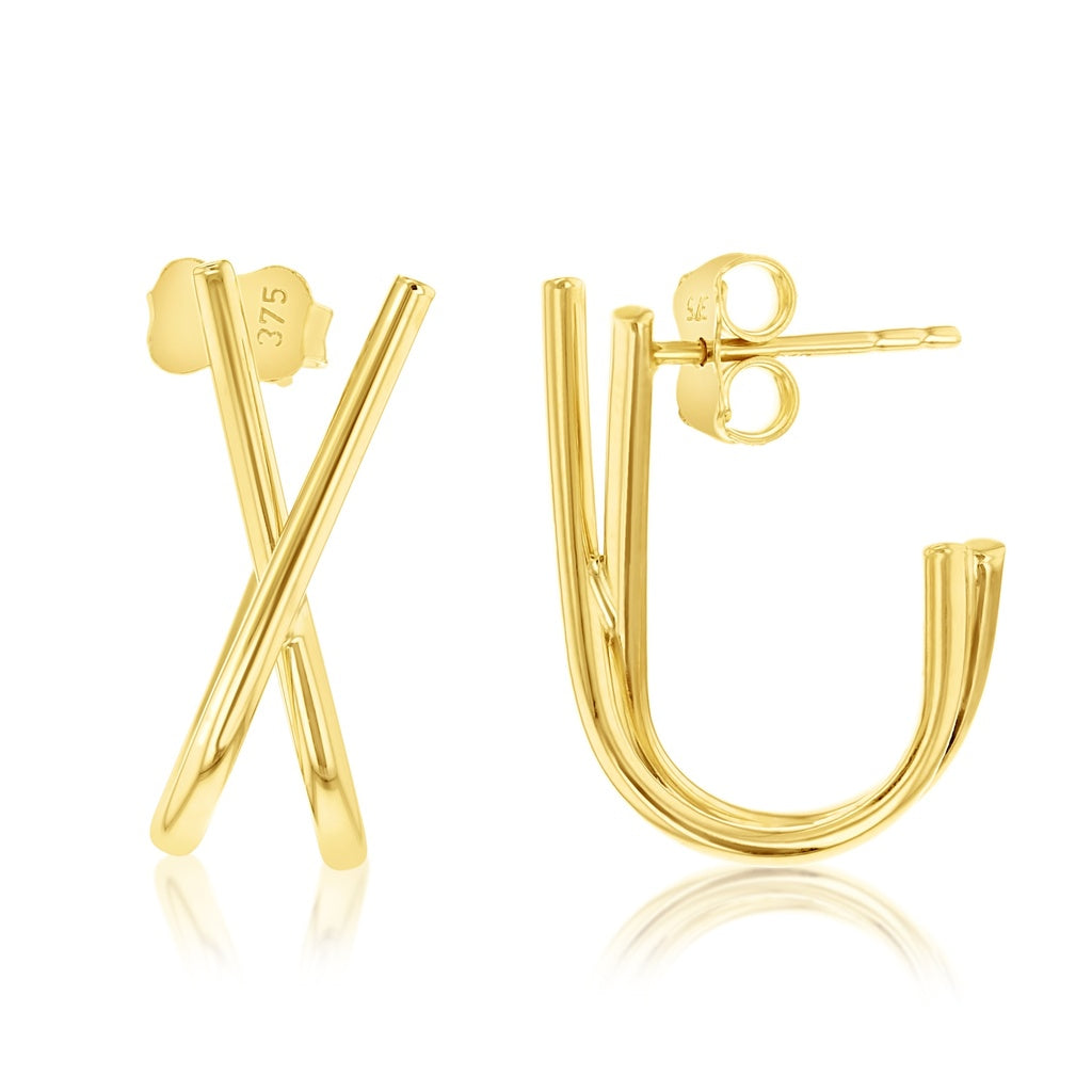 9ct Yellow Gold Crossover Stud Earrings