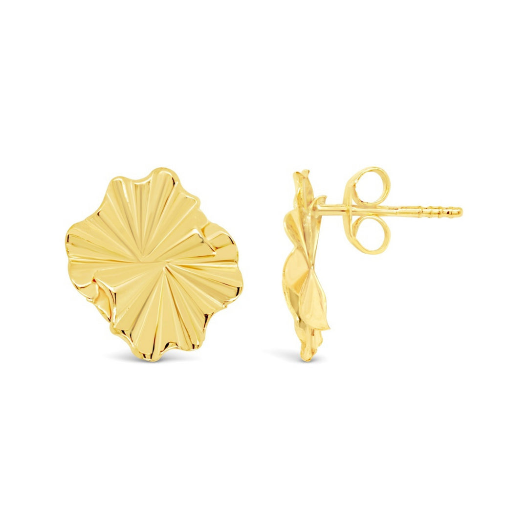 9ct Yellow Gold Ripple Disc Stud Earrings