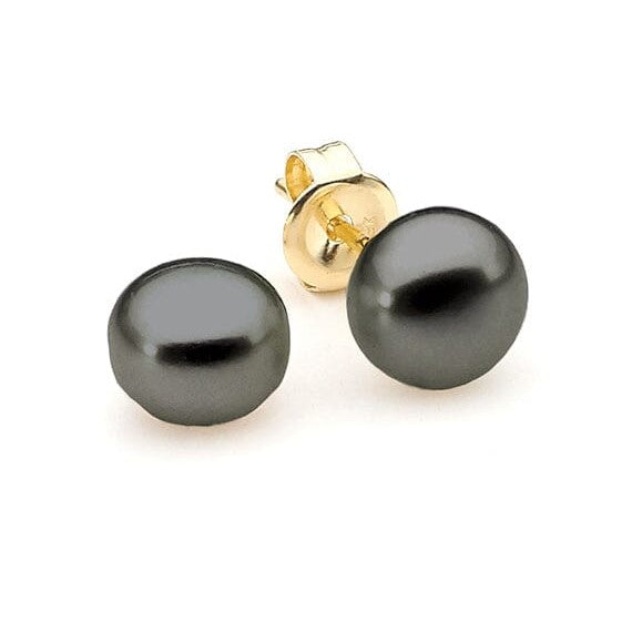 9ct Yellow Gold Black Dyed Pearl Stud Earrings