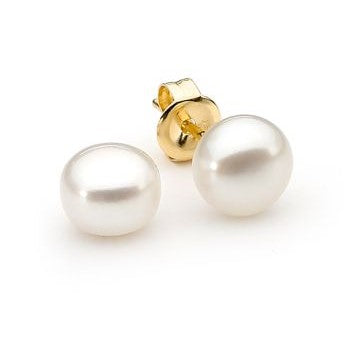 9ct Yellow Gold White Pearl Stud Earrings