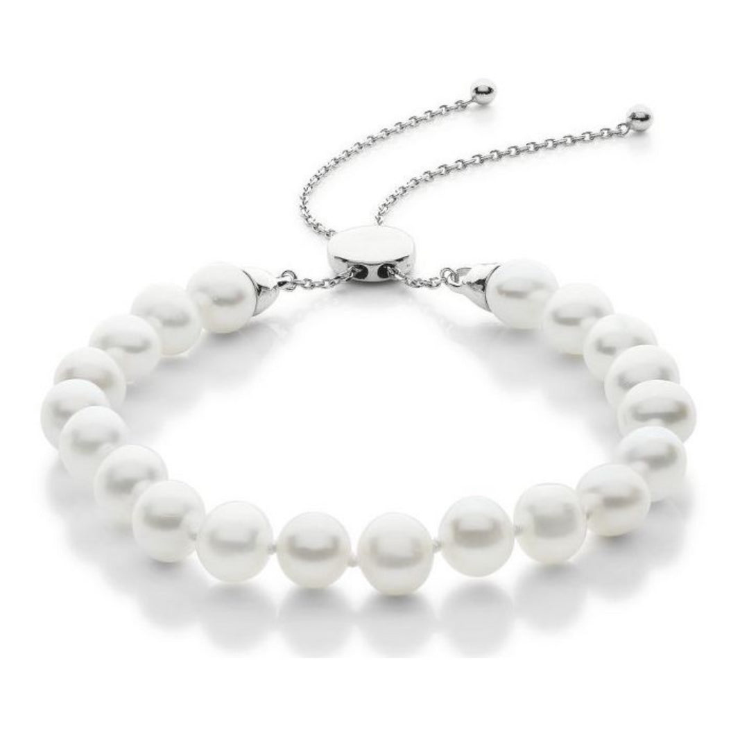 Sterling Silver Pearl Bracelet With Adjustable Clasp