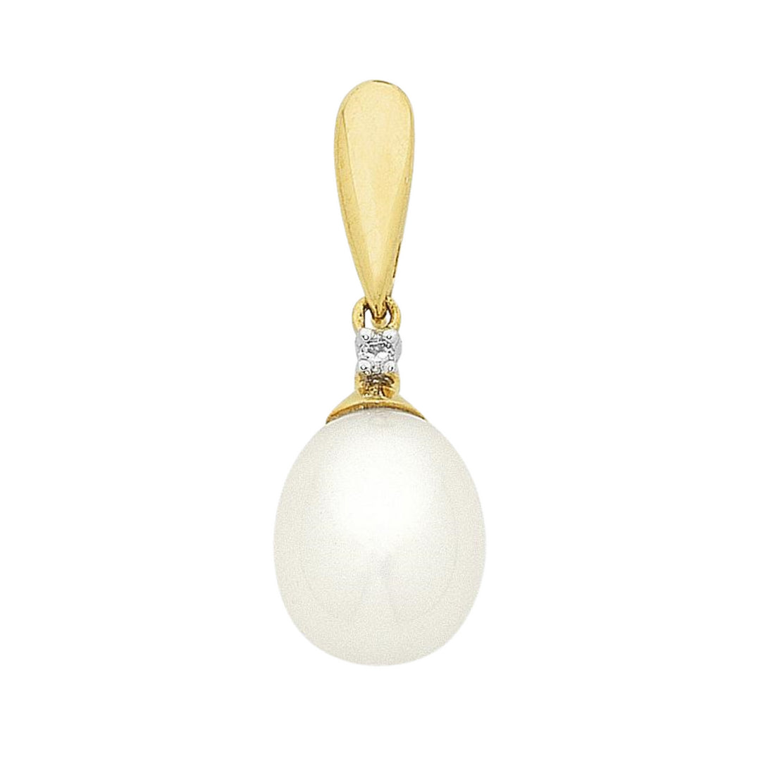 9ct Yellow Gold Freshwater Pearl & Diamond Pendant
