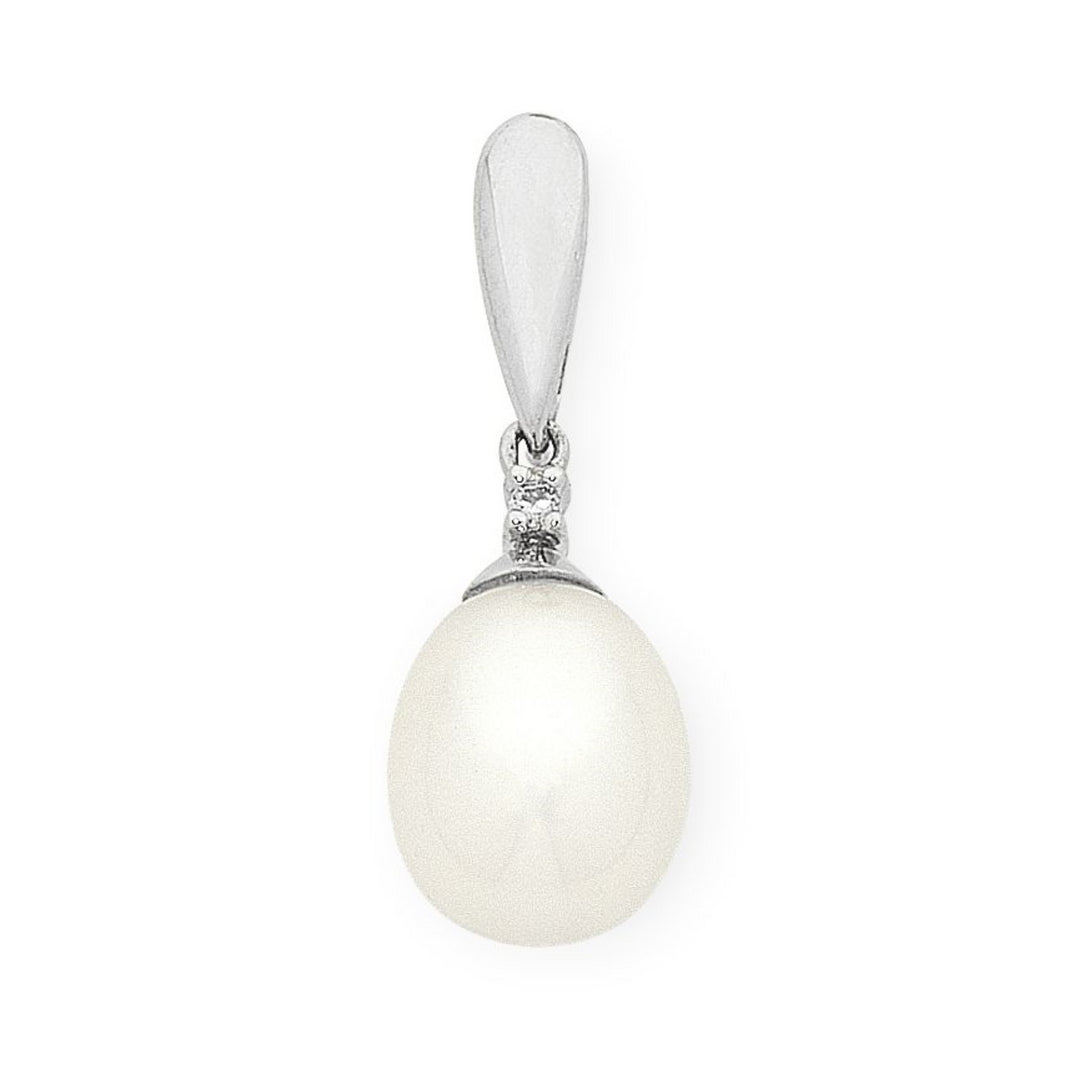 9ct White Gold Pearl & Diamond Pendant