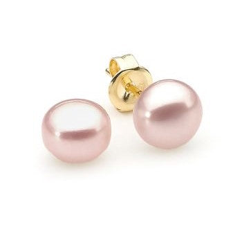 9ct Yellow Gold Pink Pearl Stud Earrings