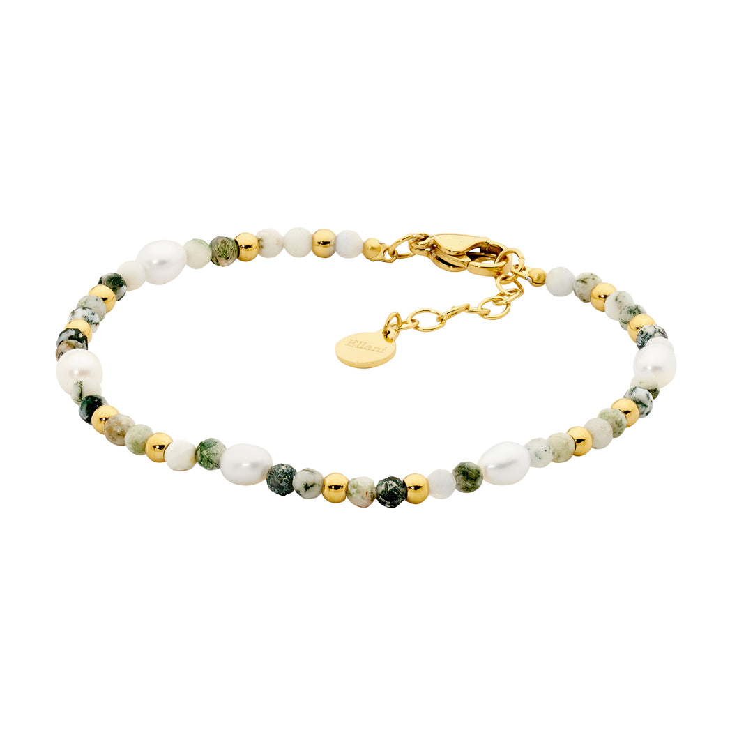 Stainless Steel Yellow Gold Plated Agate & Pearl Bracelet
