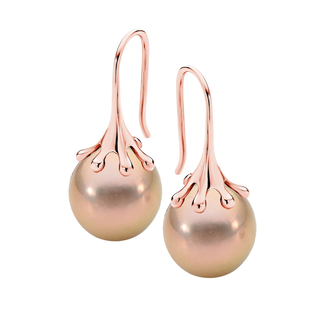Sterling Silver Rose Gold Plated Edison Pearl Shephard Hook Earrings
