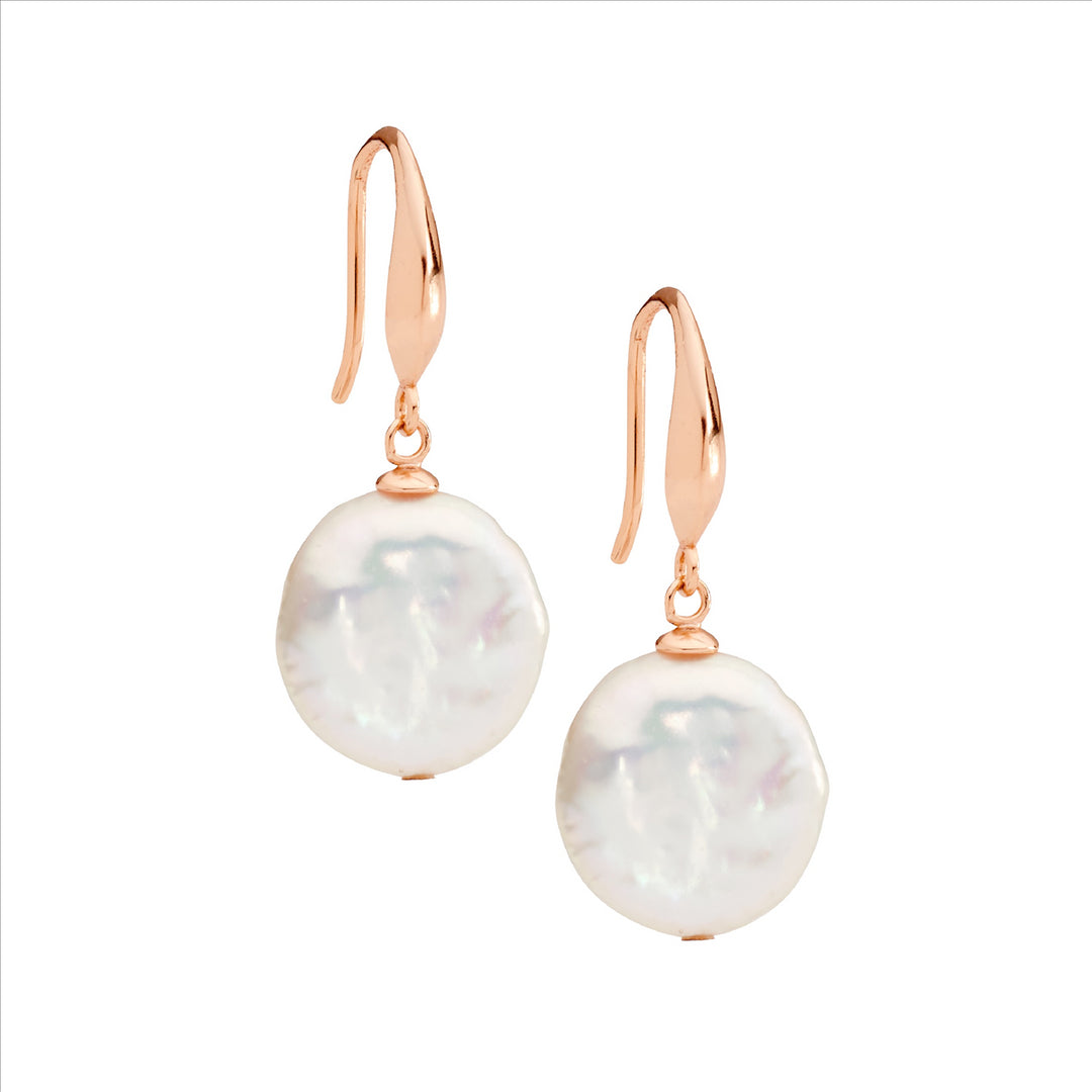Sterling Silver Rose Gold Plated Pearl Shepard Hook Earrings