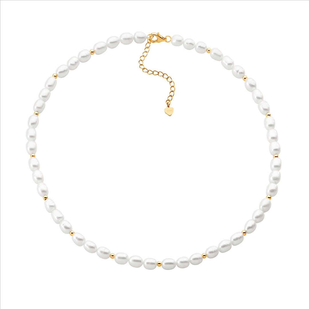 Sterling Silver Yellow Gold Plated Pearl Necklace