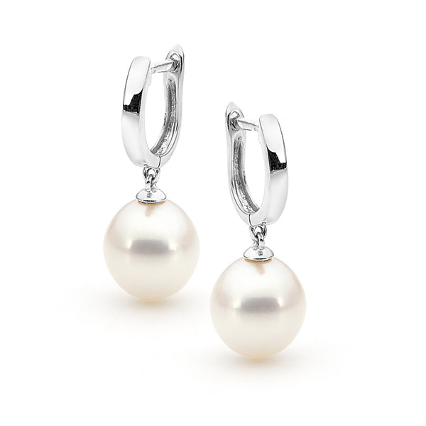 9ct White Gold White Pearl Huggie Earrings