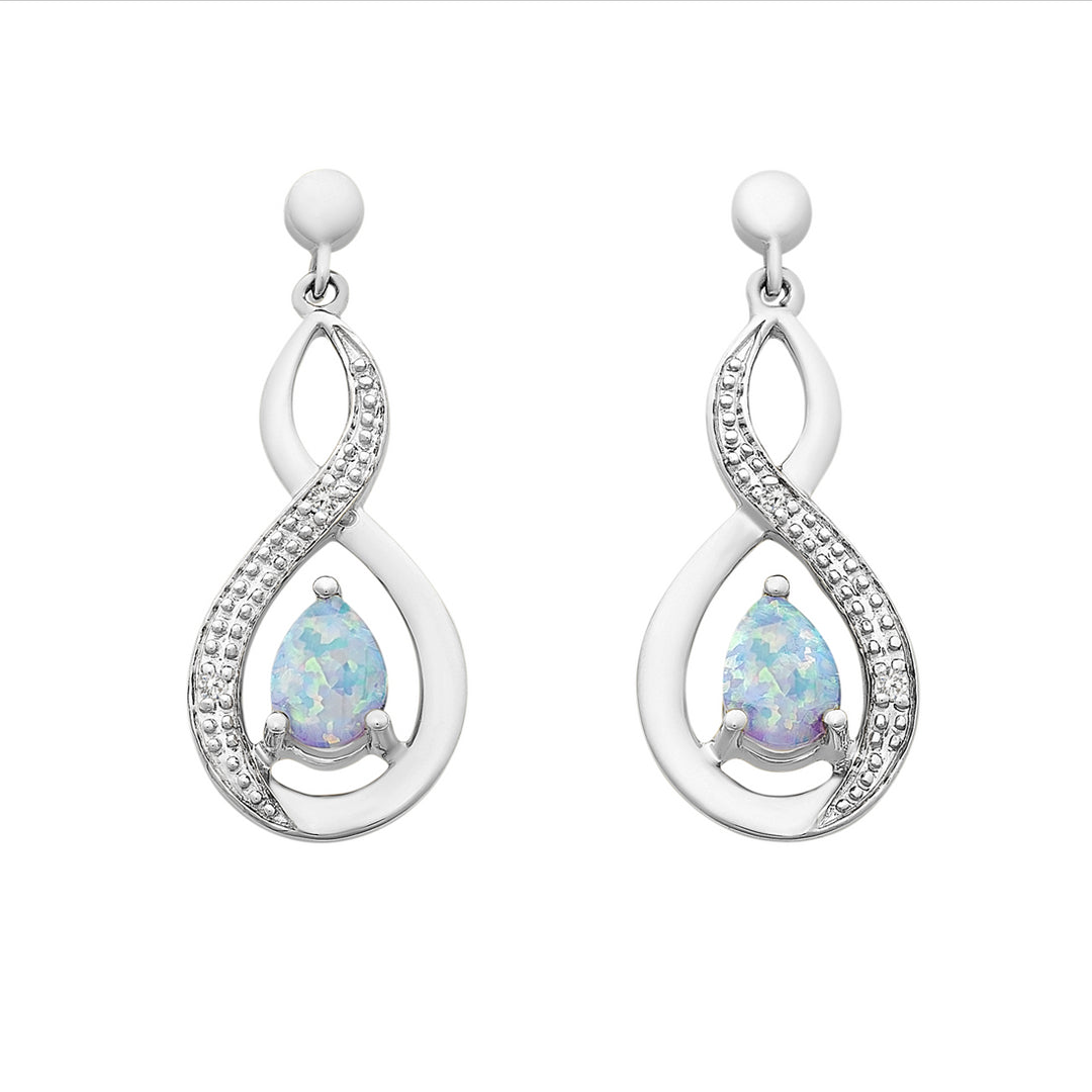 9ct White Gold Created Opal & Diamond Twist Stud Earrings