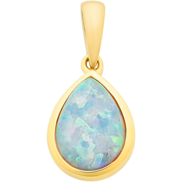 9ct Yellow Gold Created Opal Teardrop Pendant
