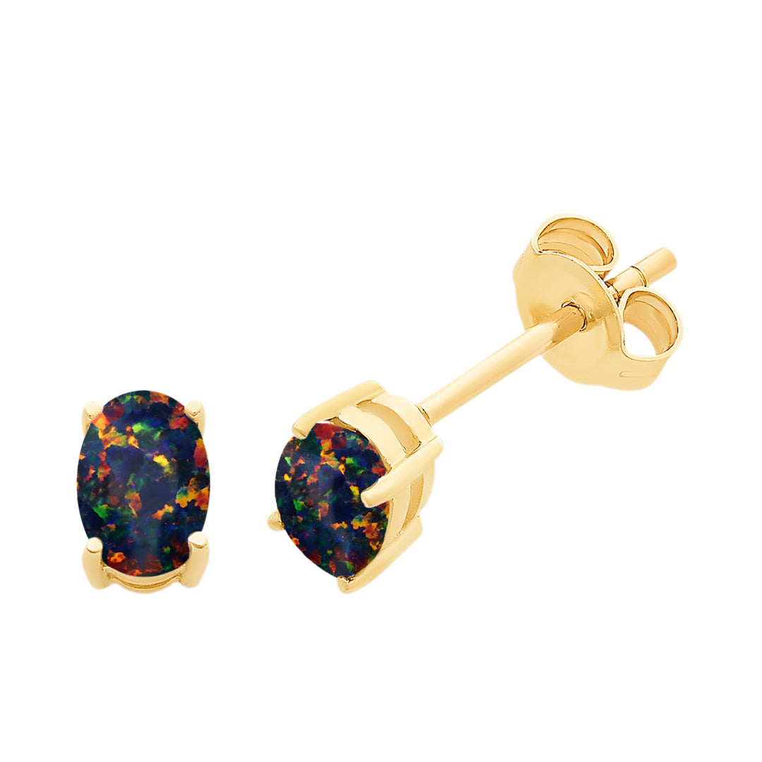 9ct Yellow Gold Lab Grown Opal Stud Earrings