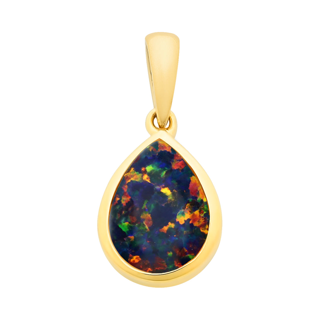 9ct Yellow Gold Lab Grown Opal Pendant