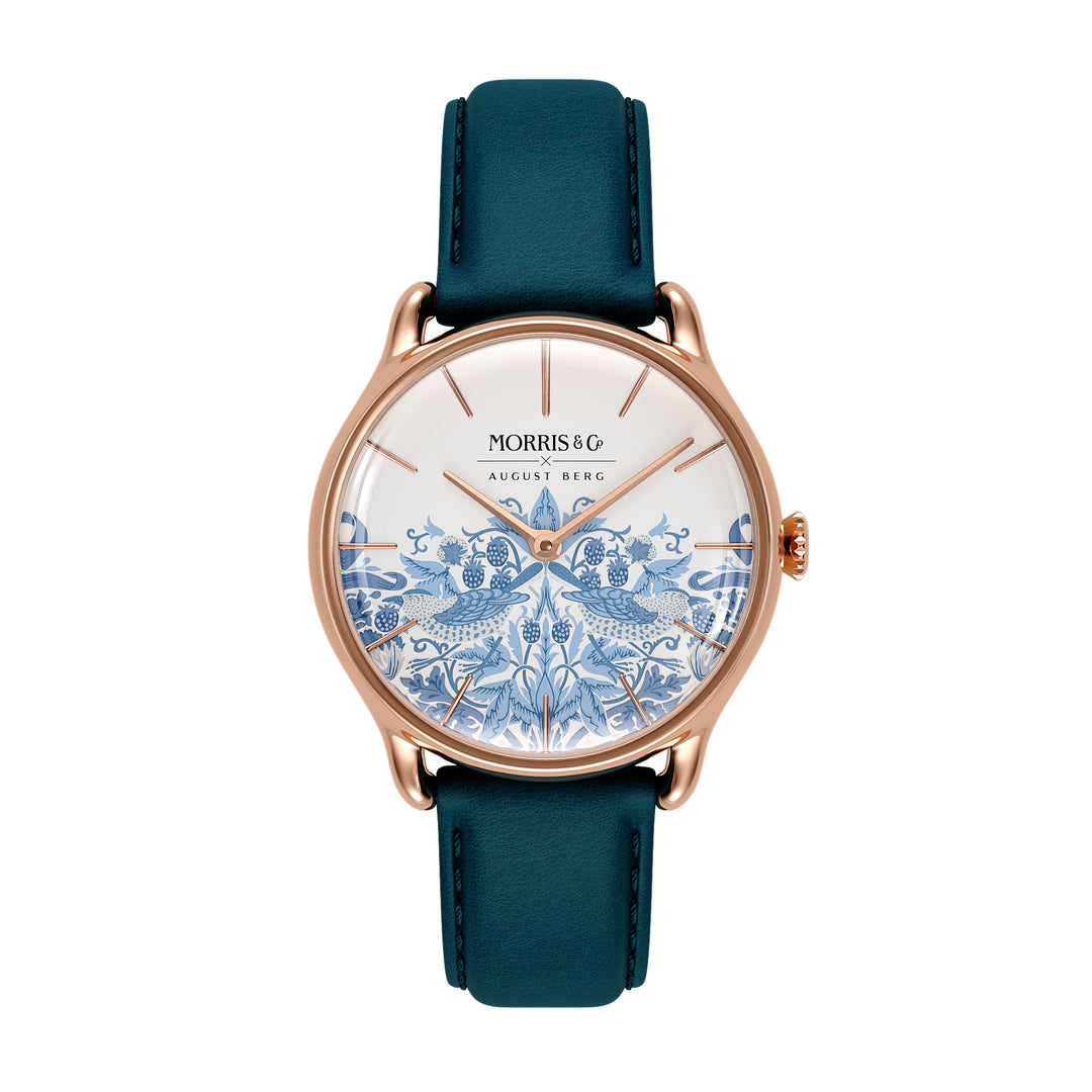 August Berg Simply Strawberry Thief Woad Blue Ladies Dress Watch