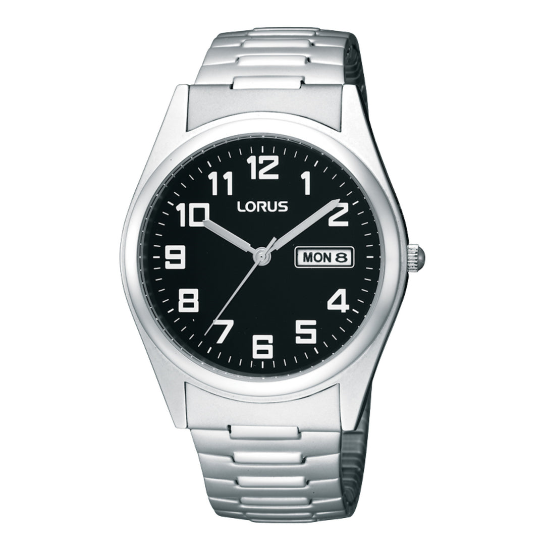 Lorus Mens Stainless Steel Daywear Watch With Black Face