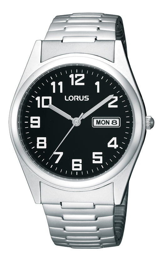 Lorus Mens Stainless Steel Daywear Watch With Black Face