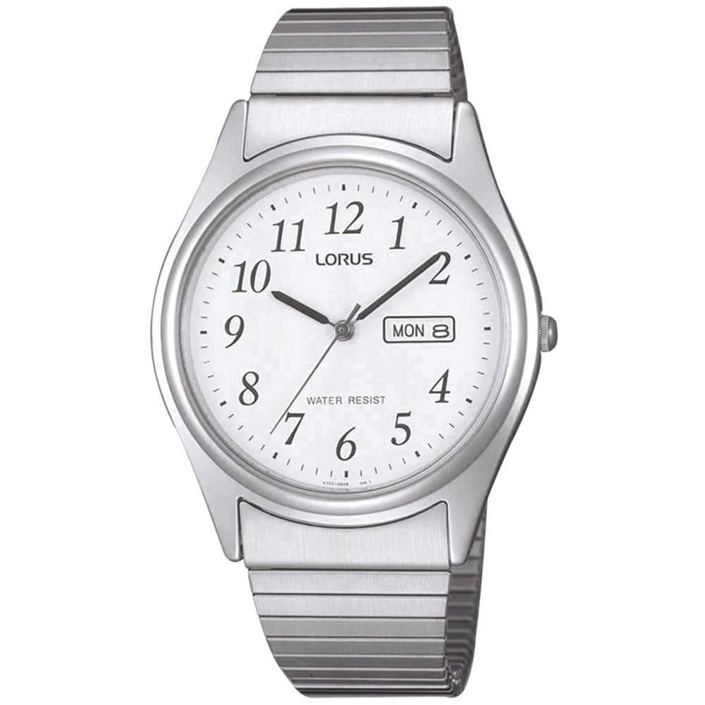 Lorus Mens Silver-Toned Stainless Steel Daywear Watch With White Face