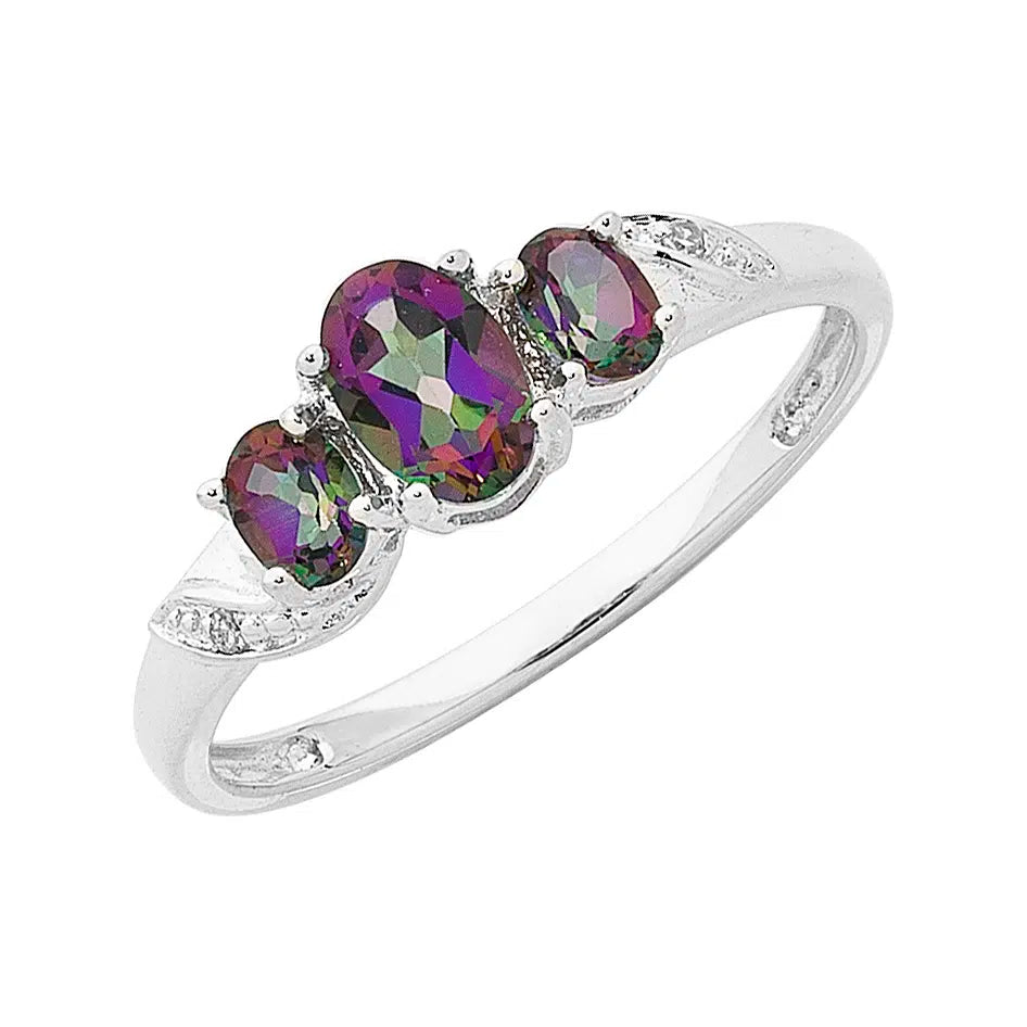 Sterling Silver Mystic Topaz & Diamond Trilogy Ring