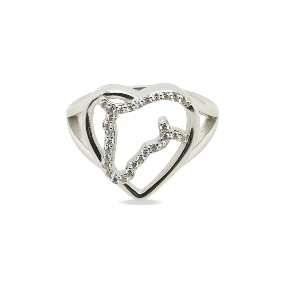 Sterling Silver Cz Horse In Heart Ring