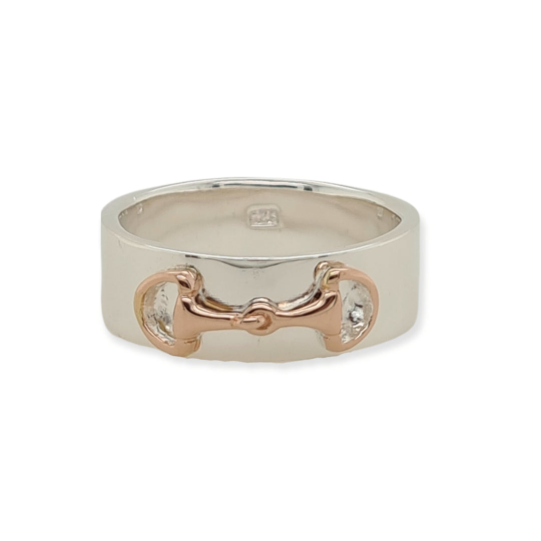 Sterling Silver & Rose Gold Plated Horse Bit Ring 7mms