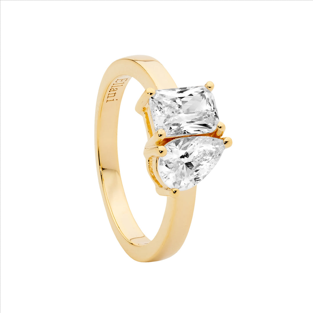 Sterling Silver Yellow Gold Plated Cubic Zirconia Ring