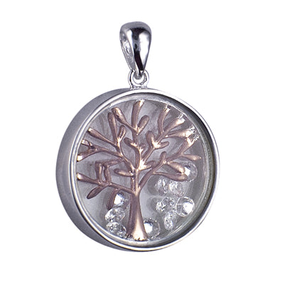 Sterling Silver Rose Gold Plated Cubic Zirconia Tree Of Life Pendant