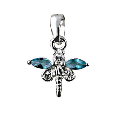 Sterling Silver Blue Topaz & Cubic Zirconia Dragonfly Pendant