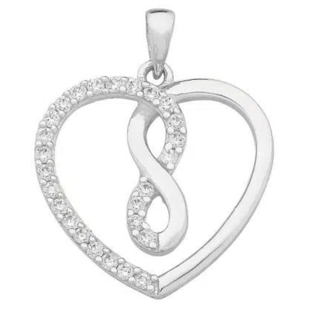 Sterling Silver Cubic Zircoina Heart & Infinity Pendant