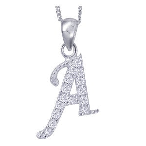 Sterling Silver Cubic Zirconia Letter A Pendant