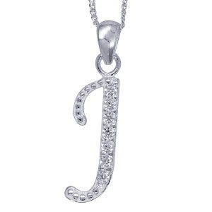 Sterling Silver Cubic Zirconia Letter J Pendant