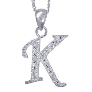 Sterling Silver Cubic Zirconia Letter K Pendant