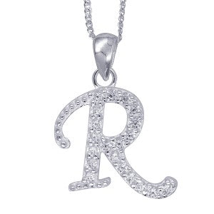 Sterling Silver Cubic Zirconia Letter R Pendant
