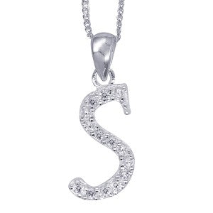 Sterling Silver Cubic Zirconia Letter S Pendant