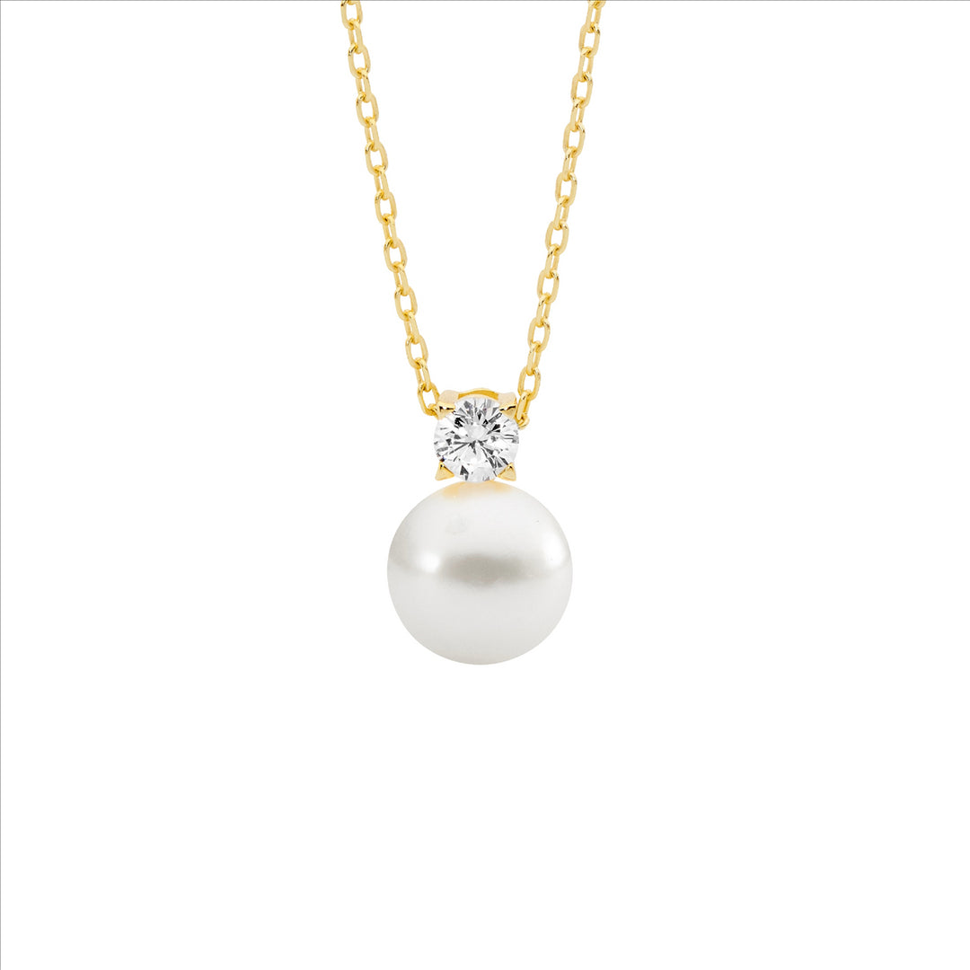 Sterling Silver Yellow Gold Plated Pearl & Cubic Zirconia Necklace