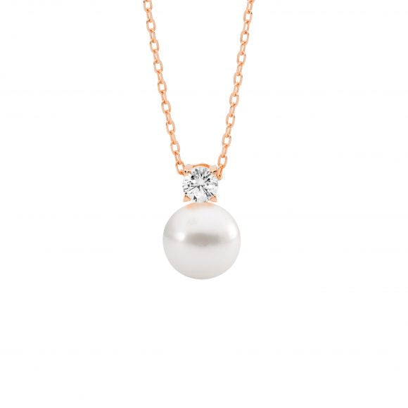 Sterling Silver Rose Gold Plated Pearl & Cubic Zirconia Necklace
