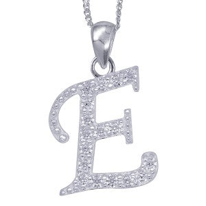 Sterling Silver Cubic Zirconia Letter E Pendant