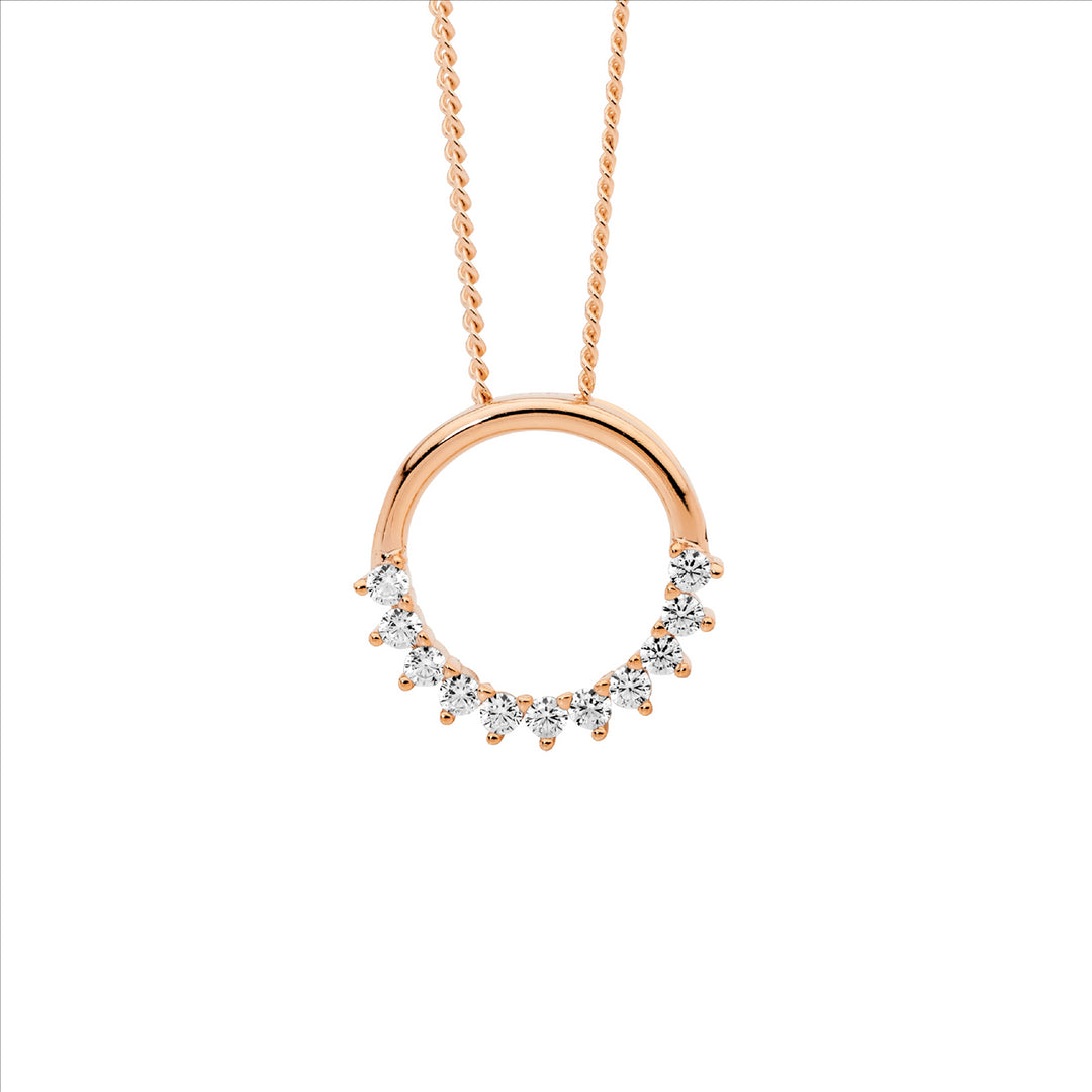 Sterling Silver Rose Gold Plated Cubic Zirconia Circle Necklace