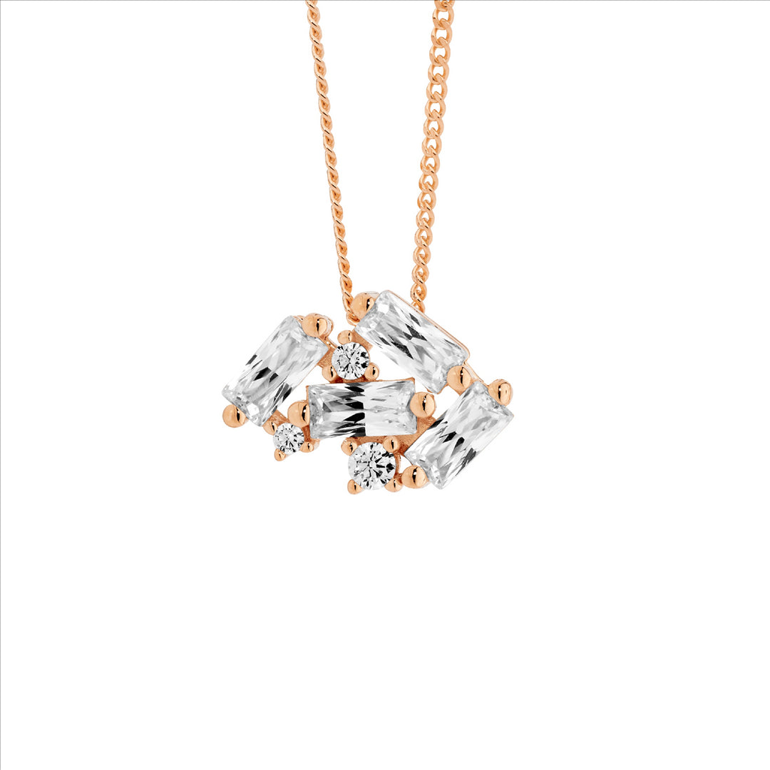 Sterling Silver Rose Gold Plated Cubic Zirconia Necklace