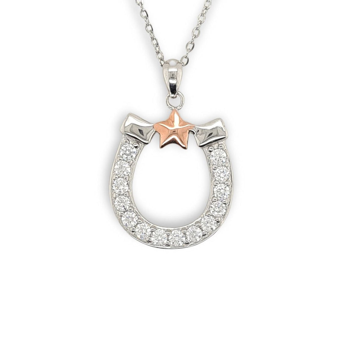 Sterling Silver Rose Gold Plated & Cubic Zirconia Horse Shoe Pendant