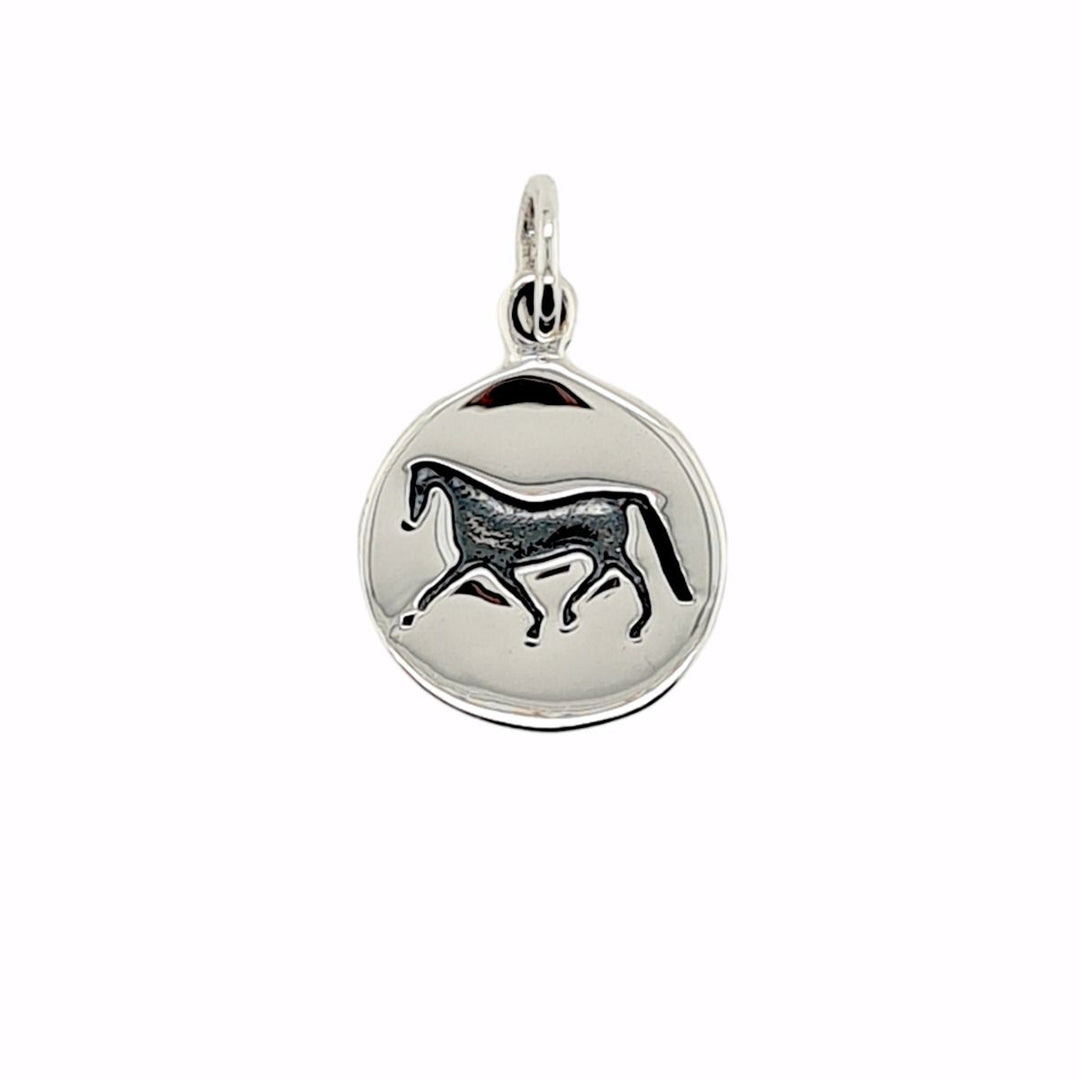 Sterling Silver Horse In Round Disk Pendant