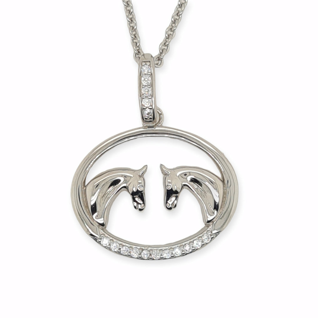 Sterling Silver & Cubic Zirconia Two Horses Pendant