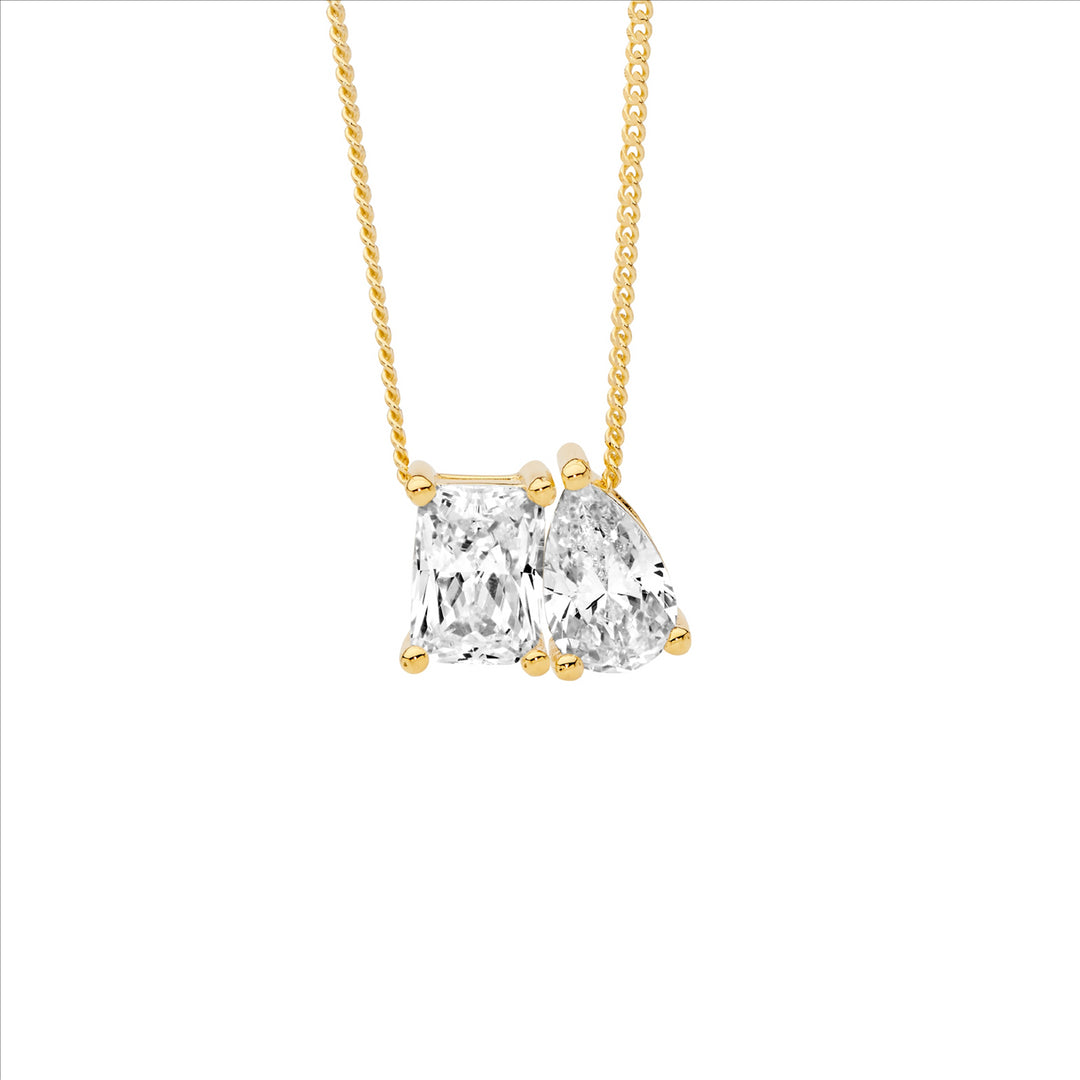 Sterling Silver Yellow Gold Plated Cubic Zirconia Necklace