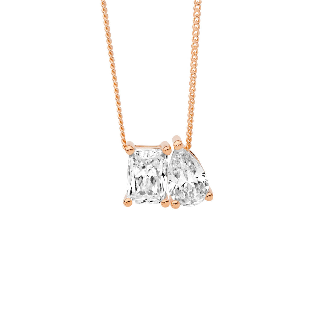 Sterling Silver Rose Gold Plated Cubic Zirconia Necklace